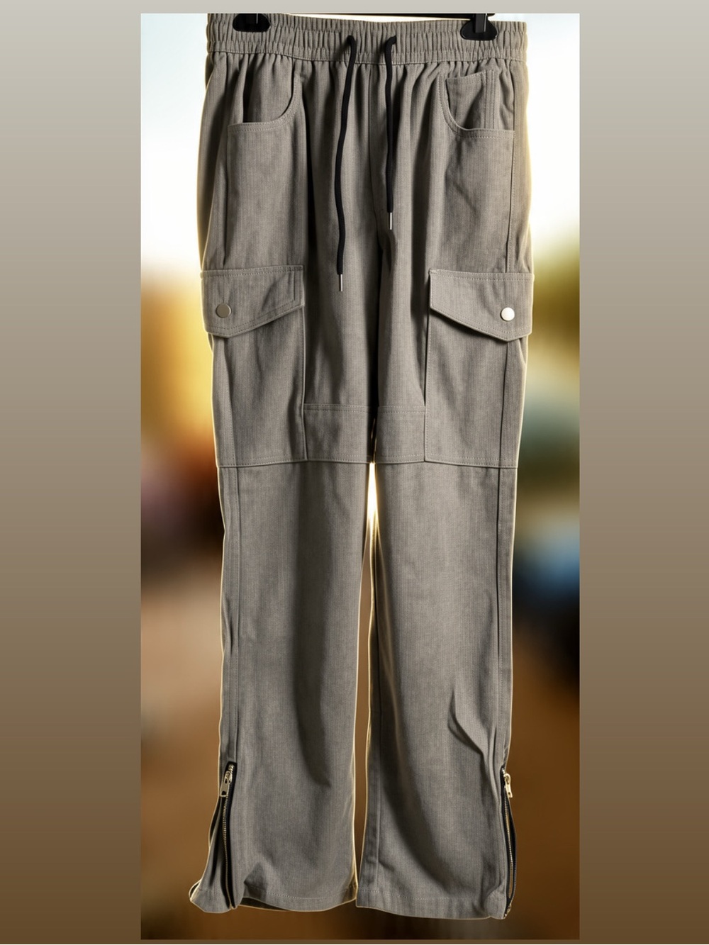 5/$25 Gray Wide-Leg Corduroy Cargo Drawstring Pants